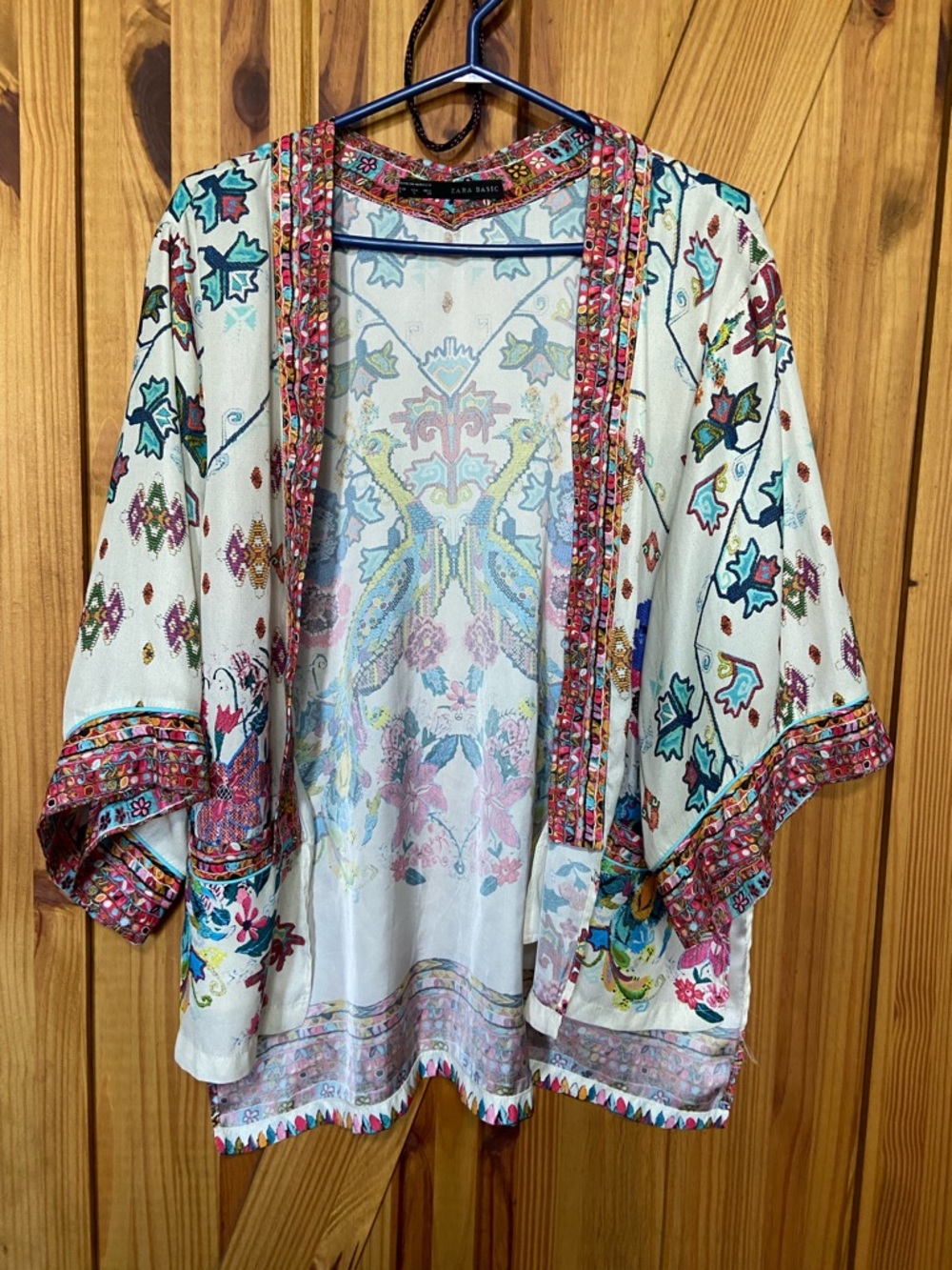Zara Basic Multicolor Floral-Print Boho Top - Pink, Teal, Blue kimono: coverup